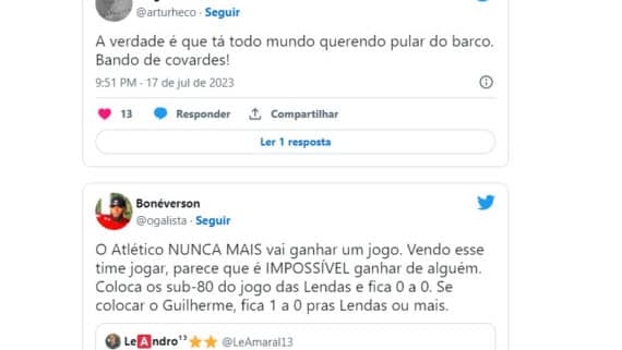 Reações de torcedores do Atlético ao empate com o Goiás (foto: Reprodução/Twitter)