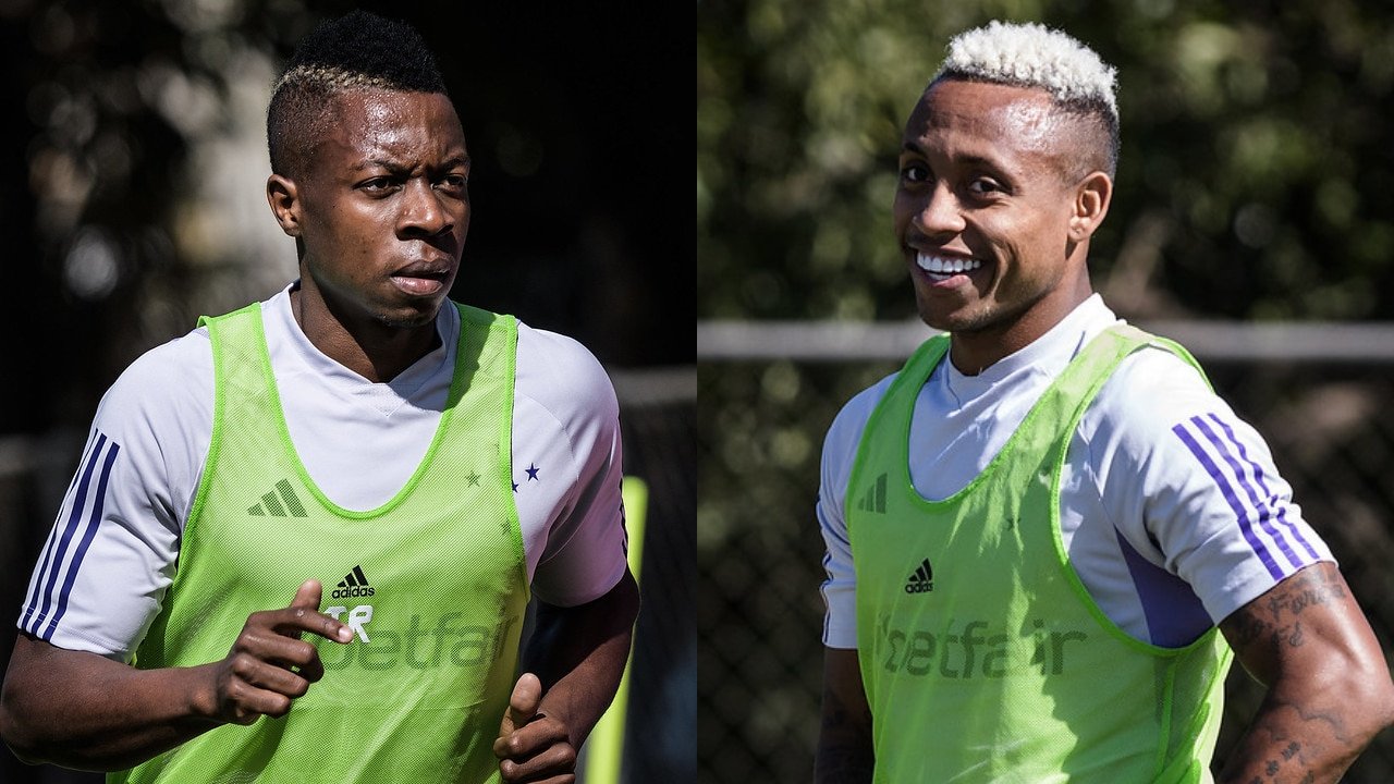 Reforços do Cruzeiro, Helibelton Palacios e Paulo Vitor, durante treino (foto: Gustavo Aleixo/Cruzeiro)