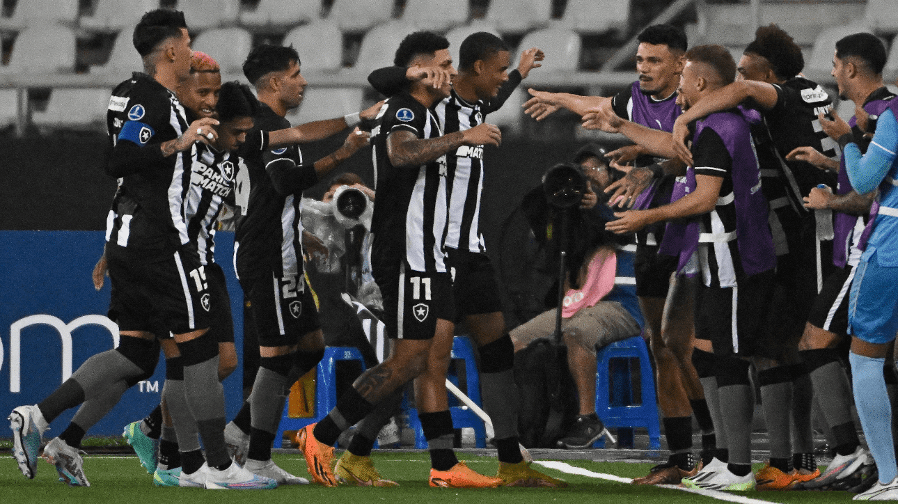 Jogadores do Botafogo comemorando gol (foto: Mauro Pimentel/AFP)