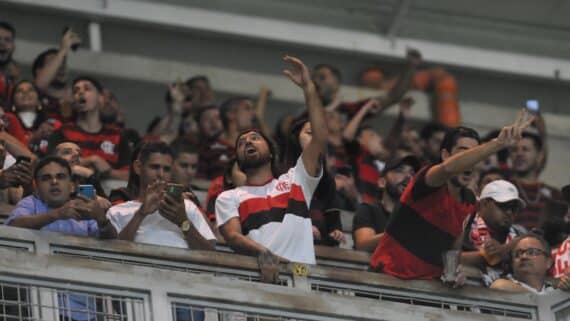 Torcida do Flamengo em jogo contra o Atlético, no Independência (foto: Alexandre Guzanshe/EM D.A Press)