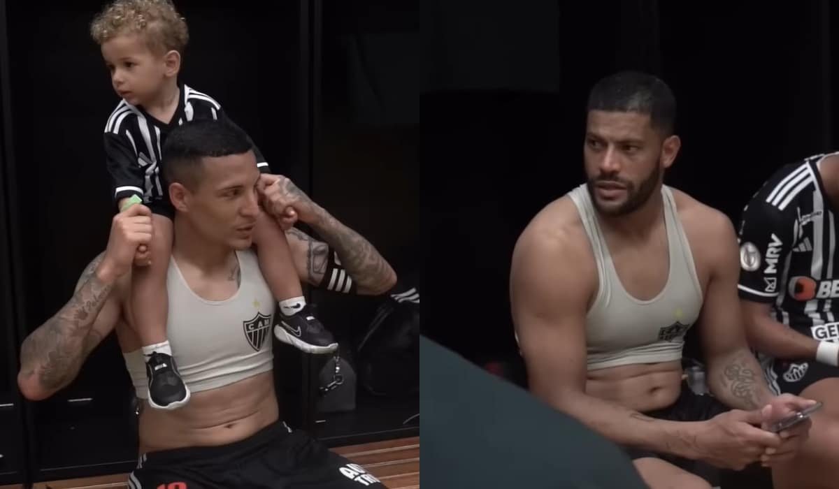 Arana e Hulk em vestiário do Atlético (foto: Reprodução/GaloTV)