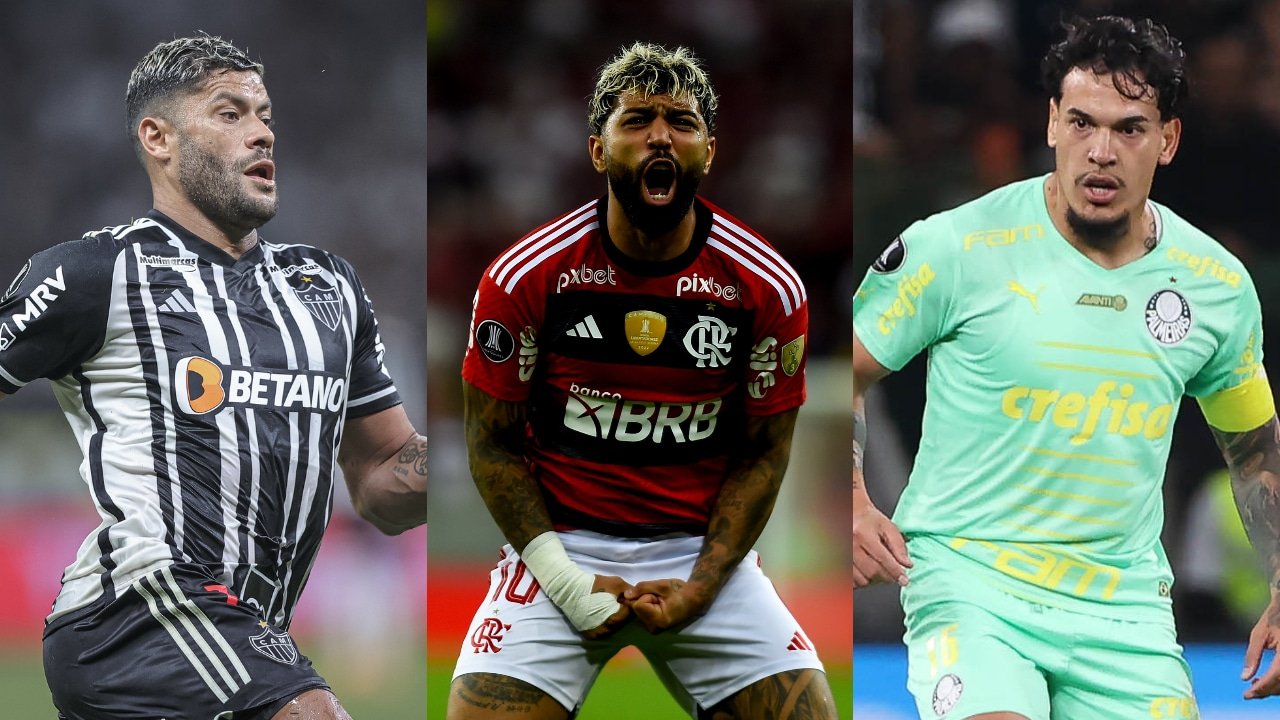 Hulk, Gabriel Barbosa e Gomez (foto: Pedro Souza / Atlético, Marcelo Cortes / CRF e Cesar Greco/Palmeiras)