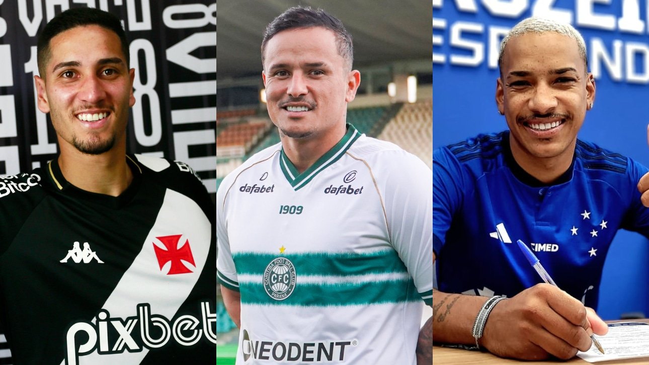 Praxedes, Edu e Matheus Pereira (foto: Divulgação Vasco, Divulgação Coritiba e Divulgação Cruzeiro)