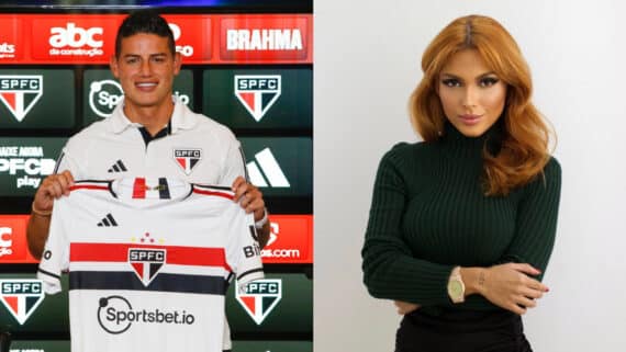 James Rodriguez e Fernanda Campos, ex-amante de Neymar, estariam trocando mensagens (foto: MIGUEL SCHINCARIOL/AFP e Reprodução/Instagram)