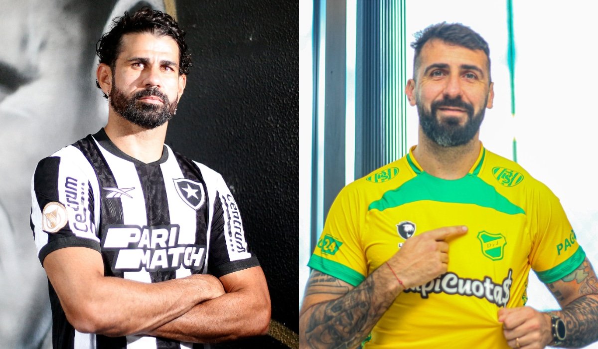 (direita) diego costa, atacante do botafogo; (esquerda) lucas pratto, atacante do defensa y justicia (foto: Vitor Silva / Botafogo e Divulgação / DyJ)