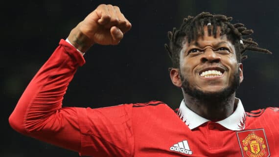 Fred comemora gol pelo Manchester United (foto: Photo by Lindsey Parnaby / AFP)