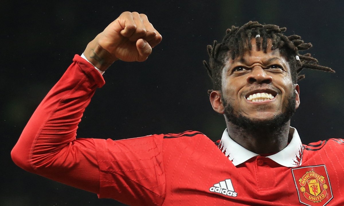 Fred comemora gol pelo Manchester United (foto: Photo by Lindsey Parnaby / AFP)