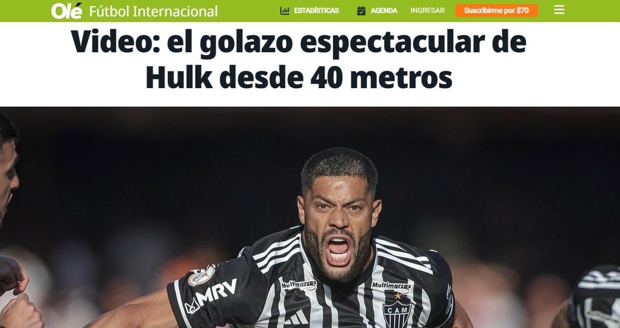 Olé destaca gol de Hulk (foto: Reprodução / Olé)