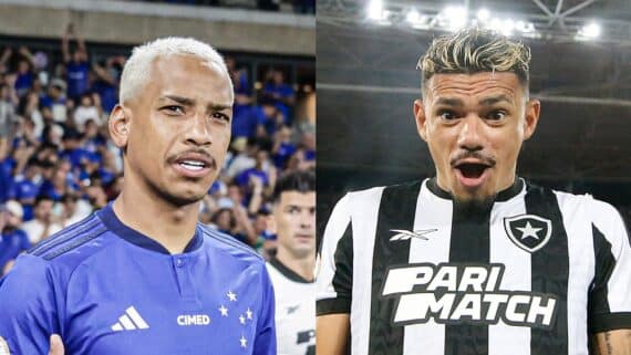 Matheus Pereira (à esquerda) e Tiquinho Soares (à direita) (foto: Montagem de fotos de Staff Images/Cruzeiro e Vítor Silva/Botafogo)