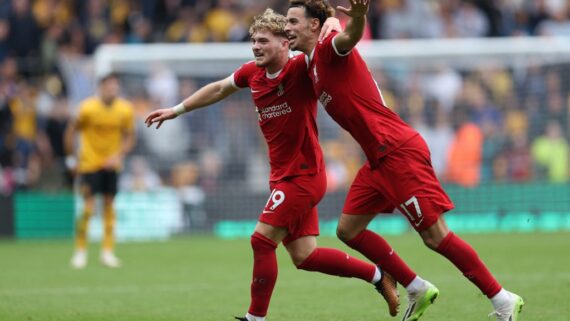 Jogadores do Liverpool, em partida pelo Campeonato Inglês (foto: Adrian Dennis/AFP)