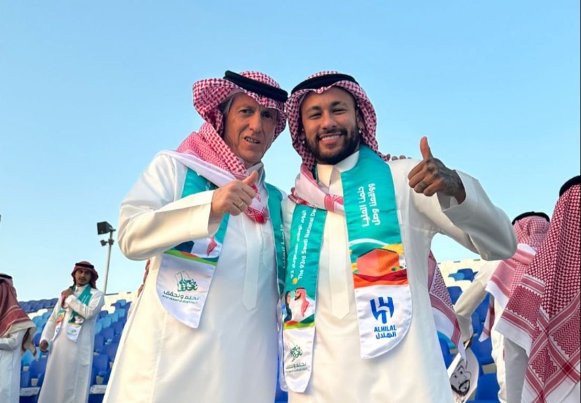 Neymar e Jorge Jesus no Dia da Arábia (foto: Redes sociais/Reprodução)