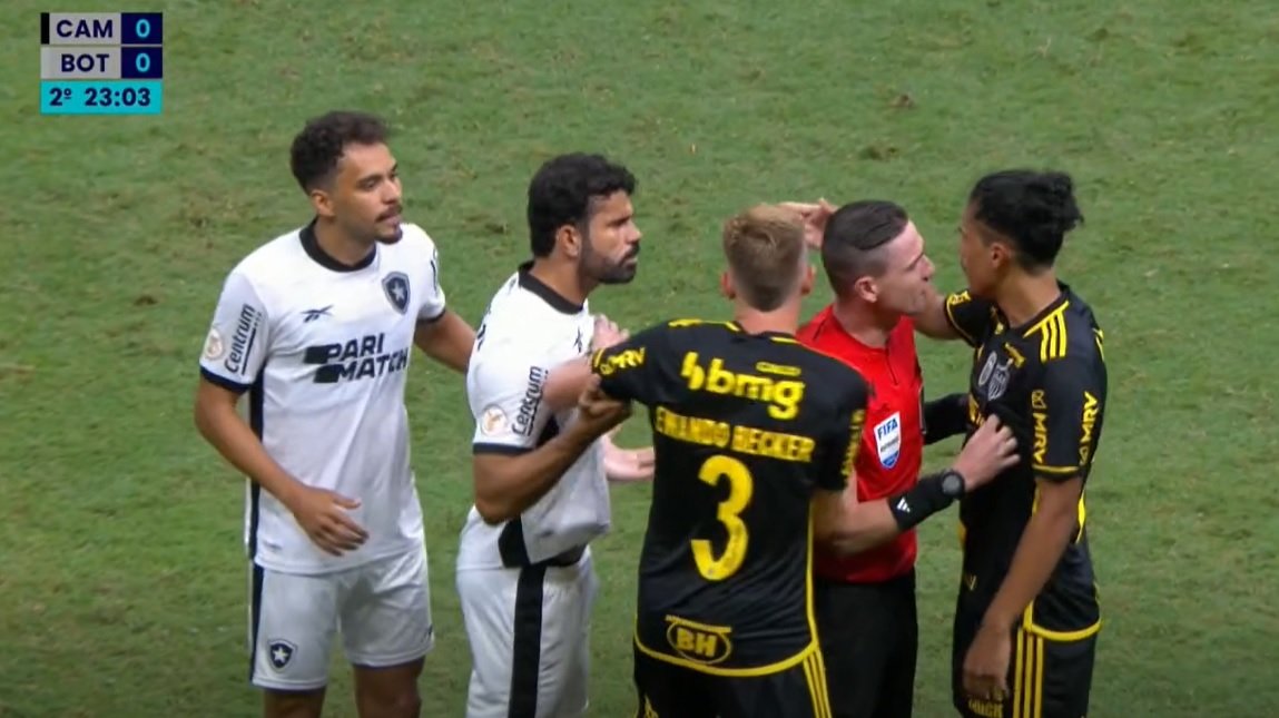 Jogadores de Atlético e Botafogo se desentenderam (foto: Reprodução/SporTV/Premiere)