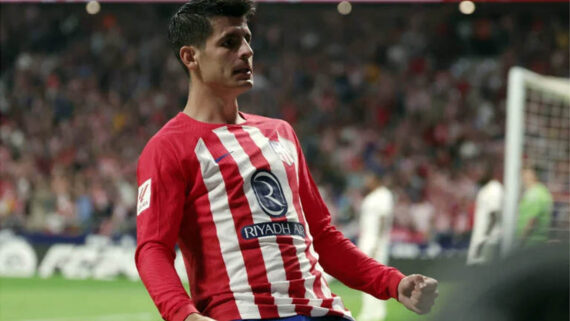 Álvaro Morata fez dois gols do Atlético de Madrid contra o Real Madrid (foto: THOMAS COEX/AFP)