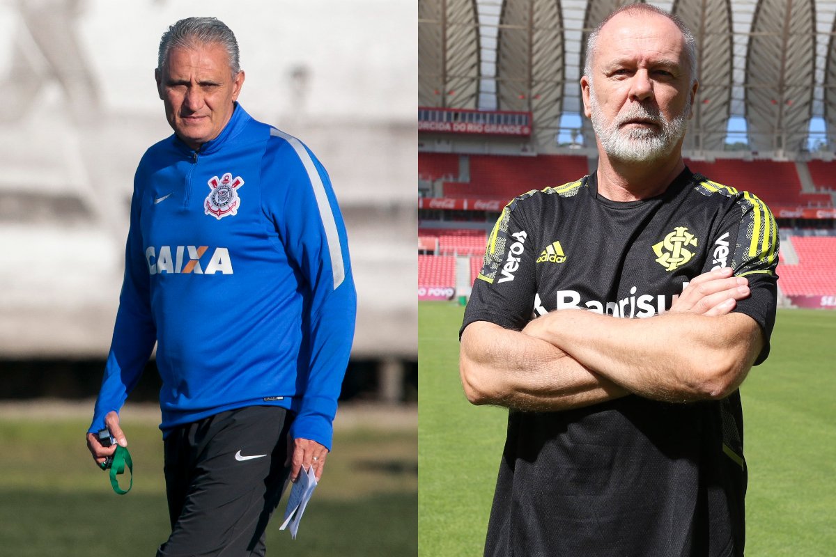 Tite (esquerda) e Mano Menezes (direita) (foto: AFP / Miguel Schincariol e Ricardo Duarte / SPORT CLUB INTERNACIONAL / AFP)