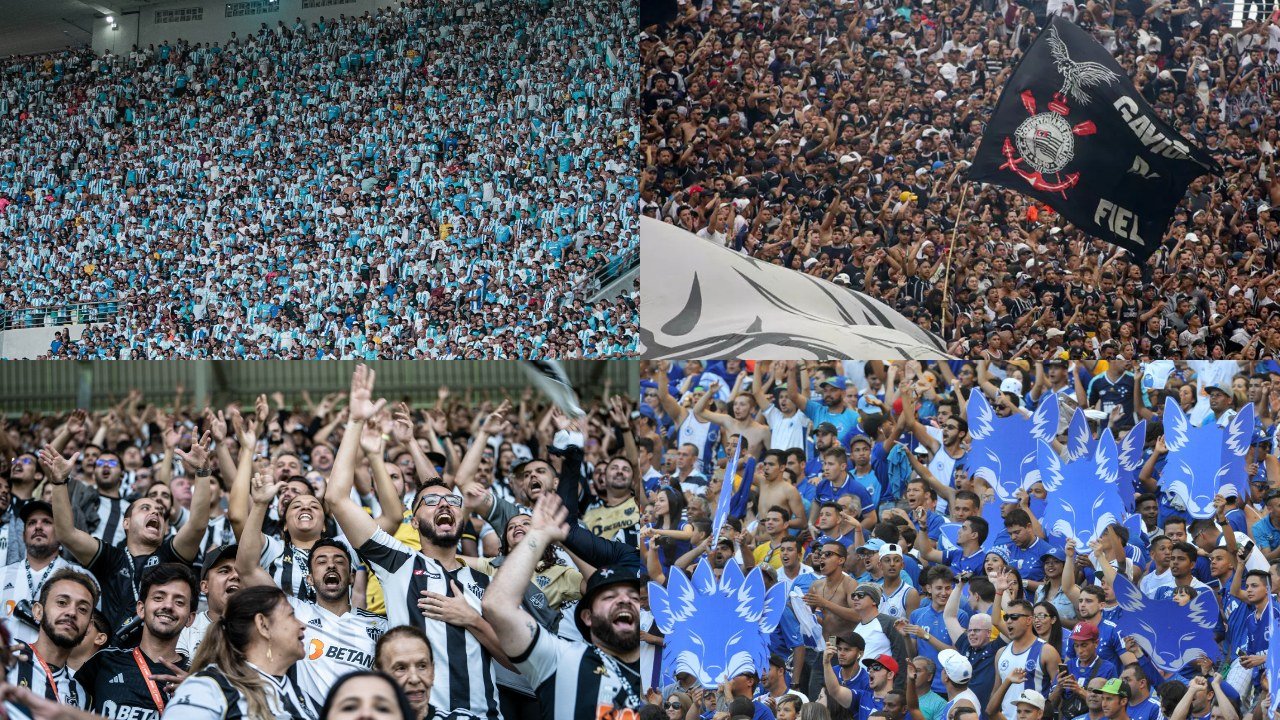 Torcidas de Paysandu, Corinthians, Atlético e Cruzeiro (foto: Luís Totti/Paysandu, Rodrigo Coca/Agência Corinthians, Pedro Souza/Atlético e Rodrigo Clemente/EM/DA Press)