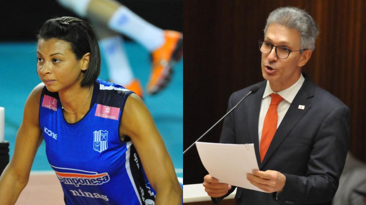 Walewska, antes de partida pelo Minas em 2015, e Romeu Zema, em discurso na Assembléia Legislativa de Minas Gerais (foto: Alexandre Guzanshe/EM/D.A Press)