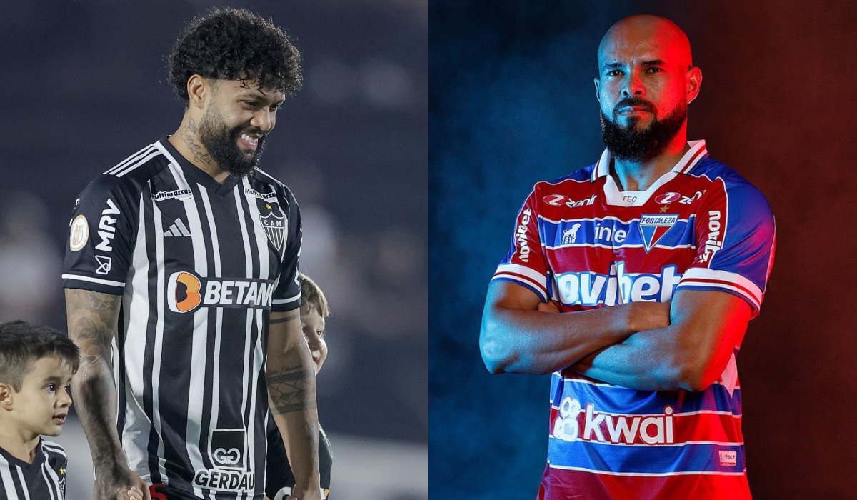 Otávio, do Atlético, e Zé Welison, do Fortaleza (foto: Pedro Souza/Atlético e Divulgação/Conmebol)
