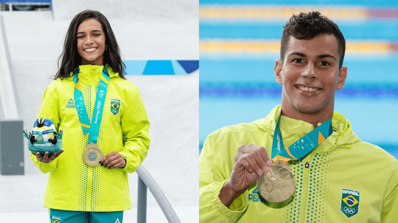 Rayssa Leal, do skate, e Guilherme Costa, da natação (foto: Julio Detefon; Satiro Sodré)