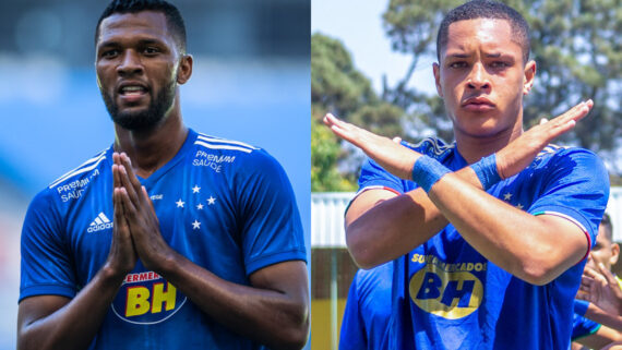 Thiago (à esquerda) e Vitor Roque (à direita) (foto: Montagem de fotos de Bruno Haddad/Cruzeiro e Rodolfo Rodrigues)