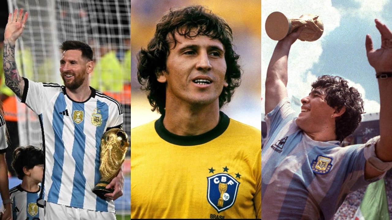 Zico respondeu se foi melhor que Messi e Maradona (foto: LUIS ROBAYO/AFP, Reprodução/Redes e Sociais e AFP)