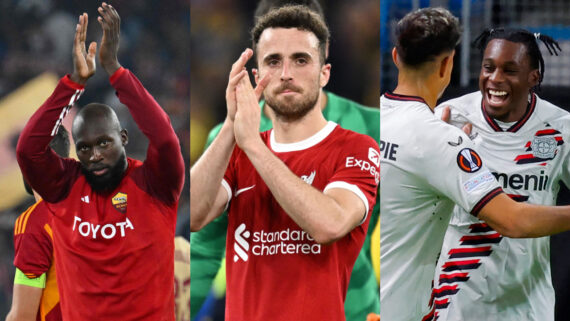 Roma, Liverpool e Leverkusen venceranm na segunda rodada da fase de grupos da Liga Europa (foto: ALBERTO PIZZOLI/AFP, OLI SCARFF/AFP e SVEIN OVE EKORNESVAG/AFP)