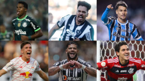 O G6 está na seguinte ordem: Palmeiras (1º), Botafogo (2º), Grêmio (3º). Red Bull Bragantino (4º), Atlético (5º) e Flamengo (6º) - Crédito: 