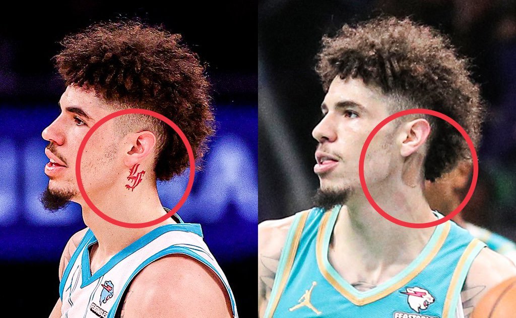 LaMello Ball, armador do Charlotte Hornets, com tatuagem tampada no pescoço (foto: Divulgação/NBA do Povo)