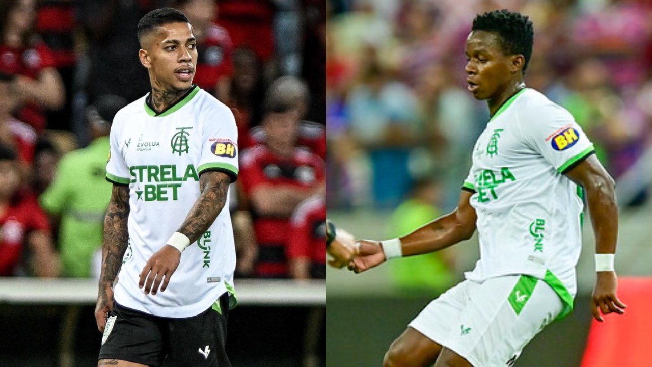 Matheusinho e Cazares em campo (foto: Mourão Panda / América)