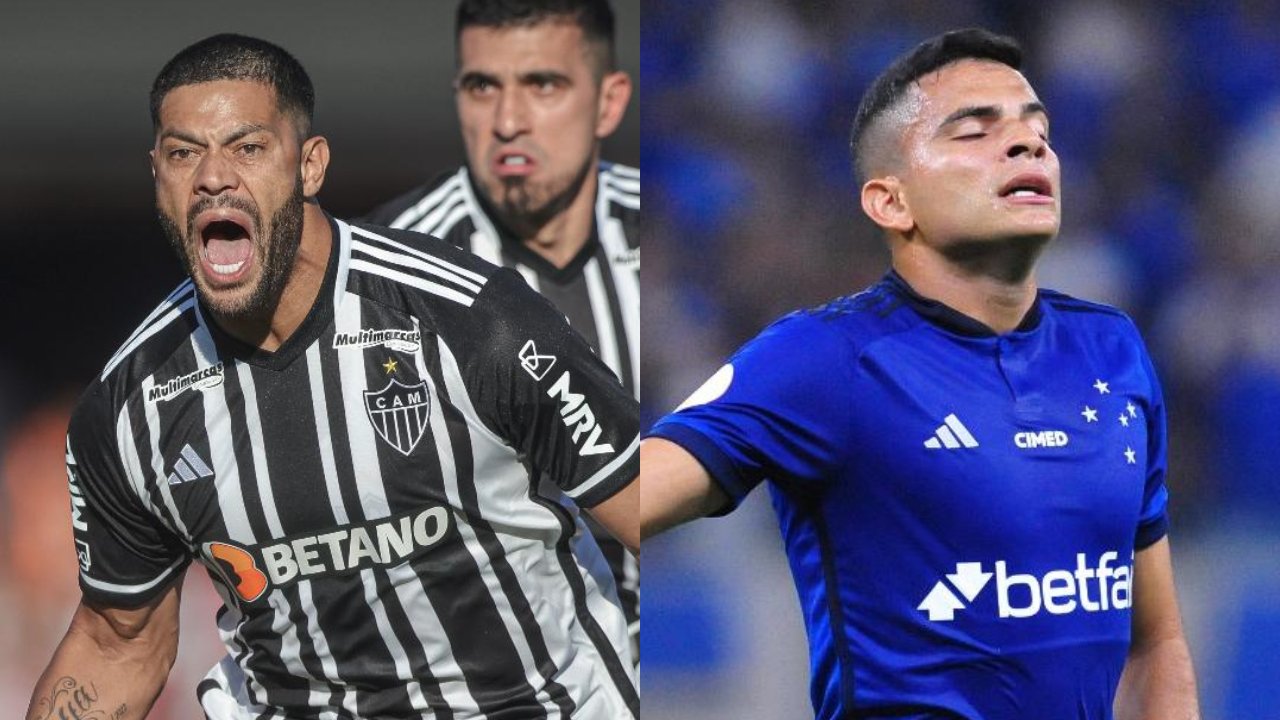 Hulk, atacante do Atlético, e Bruno Rodrigues, atacante do Cruzeiro (foto: Pedro Souza/Atlético e Ramon Lisboa/EM/D.A Press)