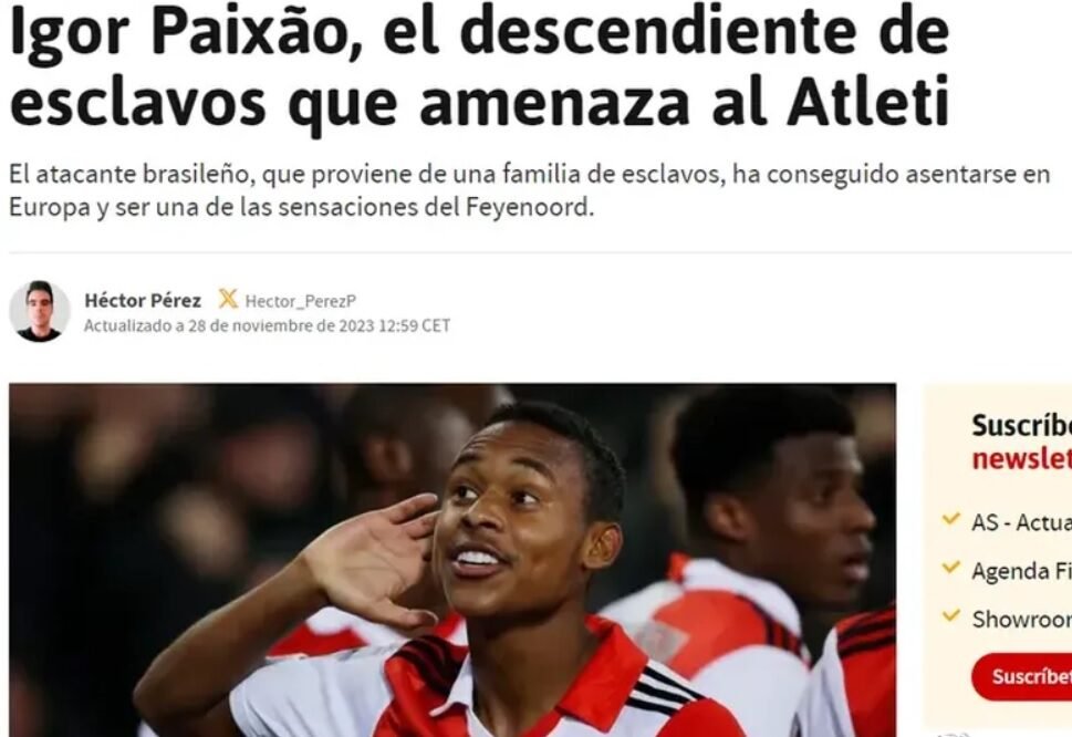 Jornal As chamou Igor Paixão de descendente de escravos (foto: Reprodução)