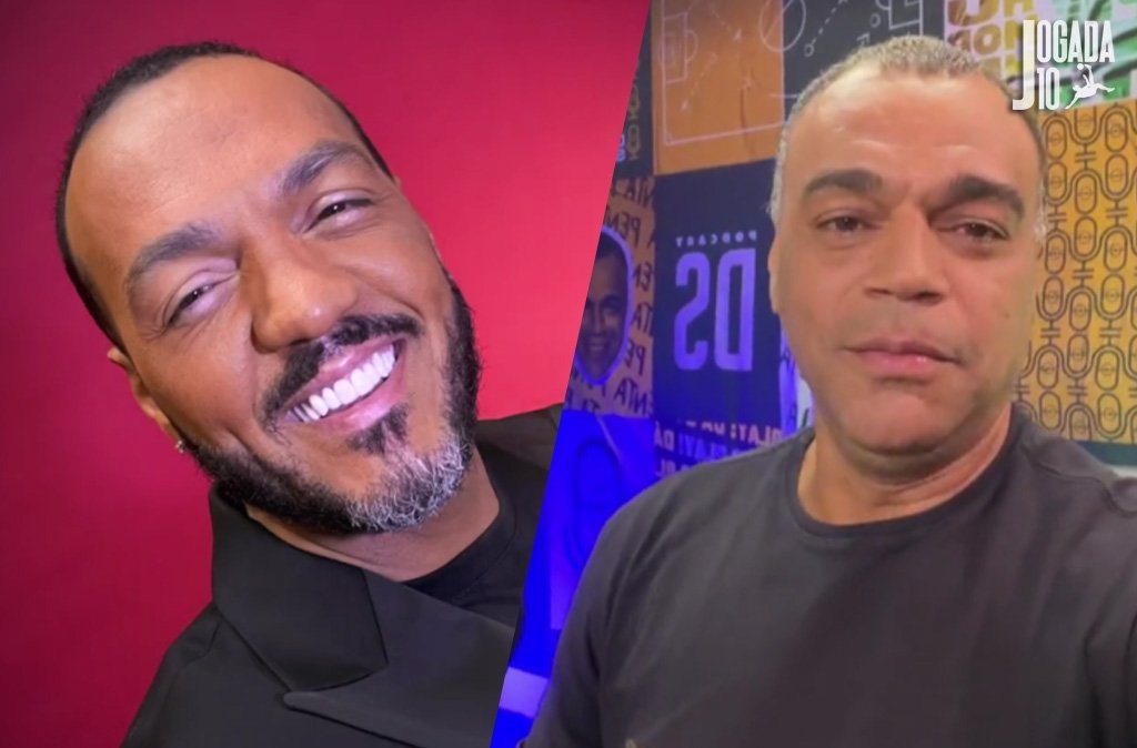 Cantor Belo e comentarista Denilson em montagem de fotos (foto: Reprodução)