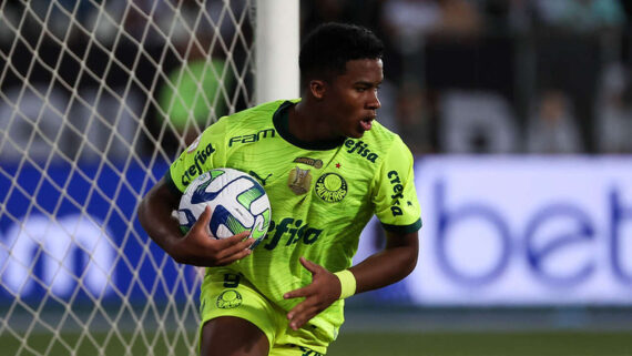 Endrick fez dois gols para o Palmeiras contra o Botafogo (foto: Cesar Greco/Palmeiras)