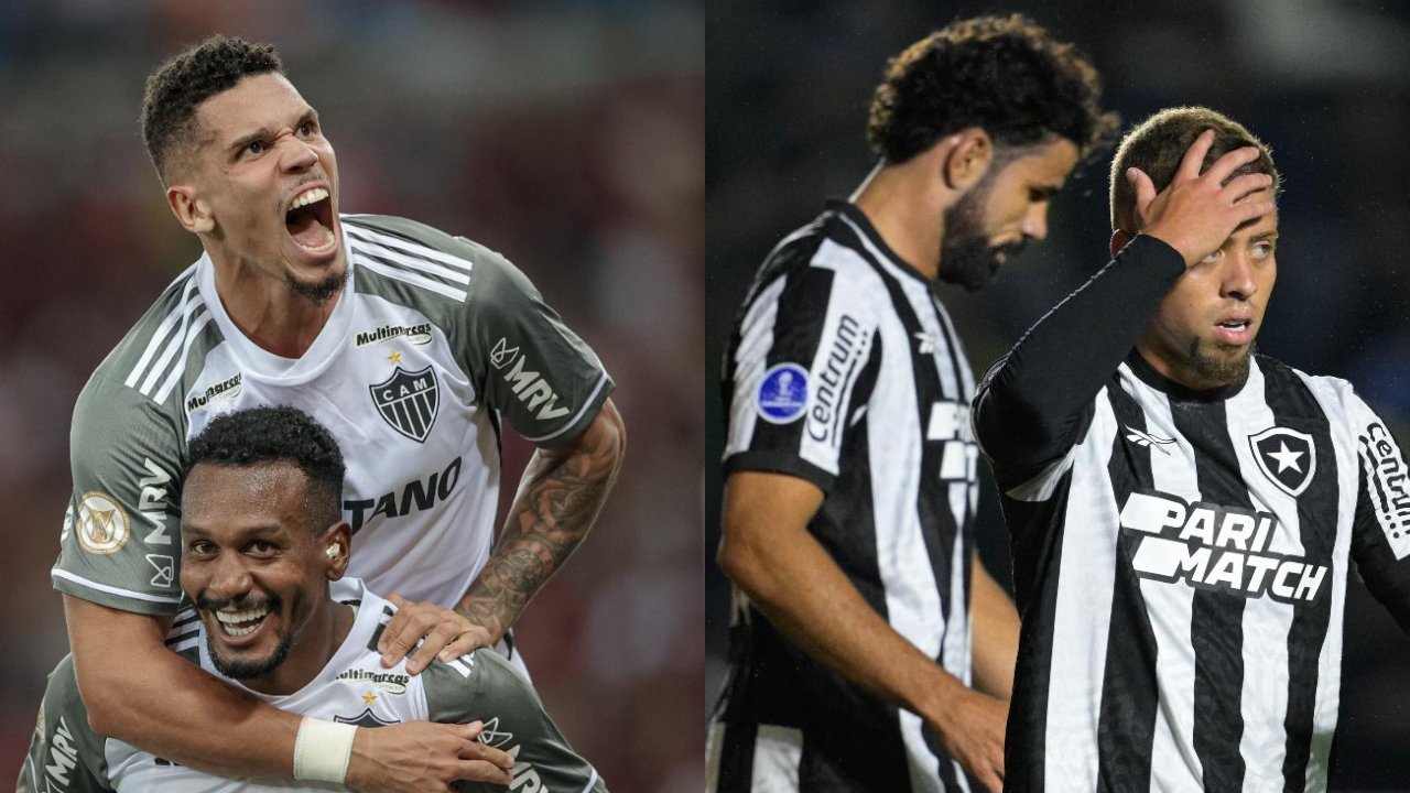 Atlético lidera classificação do segundo turno do Brasileiro, enquanto Botafogo está no Z4 (foto: Pedro Souza/Atlético e Juan Mabromata/AFP)