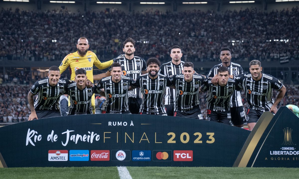 Jogadores do Atlético no jogo contra o Palmeiras, pela Libertadores (foto: Pedro Souza/Atlético)