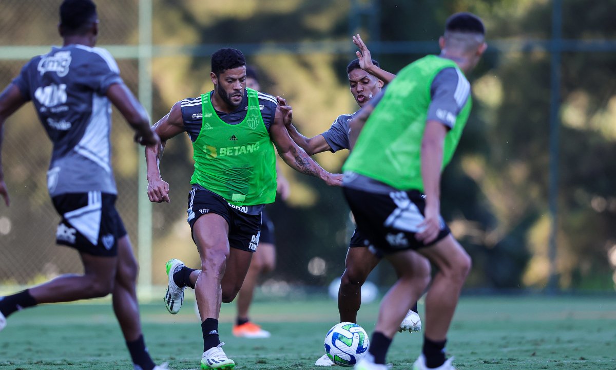 Jogadores do Atlético em treino na Cidade do Galo (foto: Pedro Souza/Atlético)