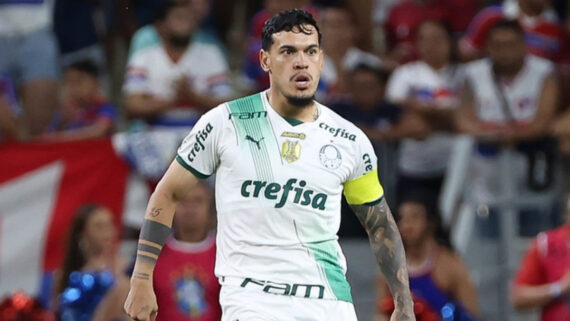 Gustavo Gómez, do Palmeiras, em jogo pelo Brasileiro (foto:  Cesar Greco/Palmeiras)