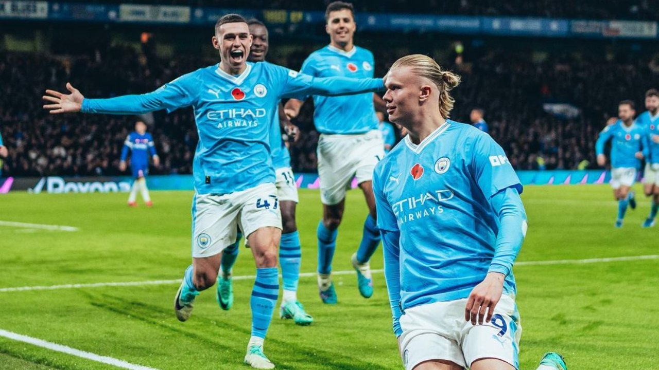Haaland comemora gol pelo Manchester City (foto: Divulgação/Manchester City)