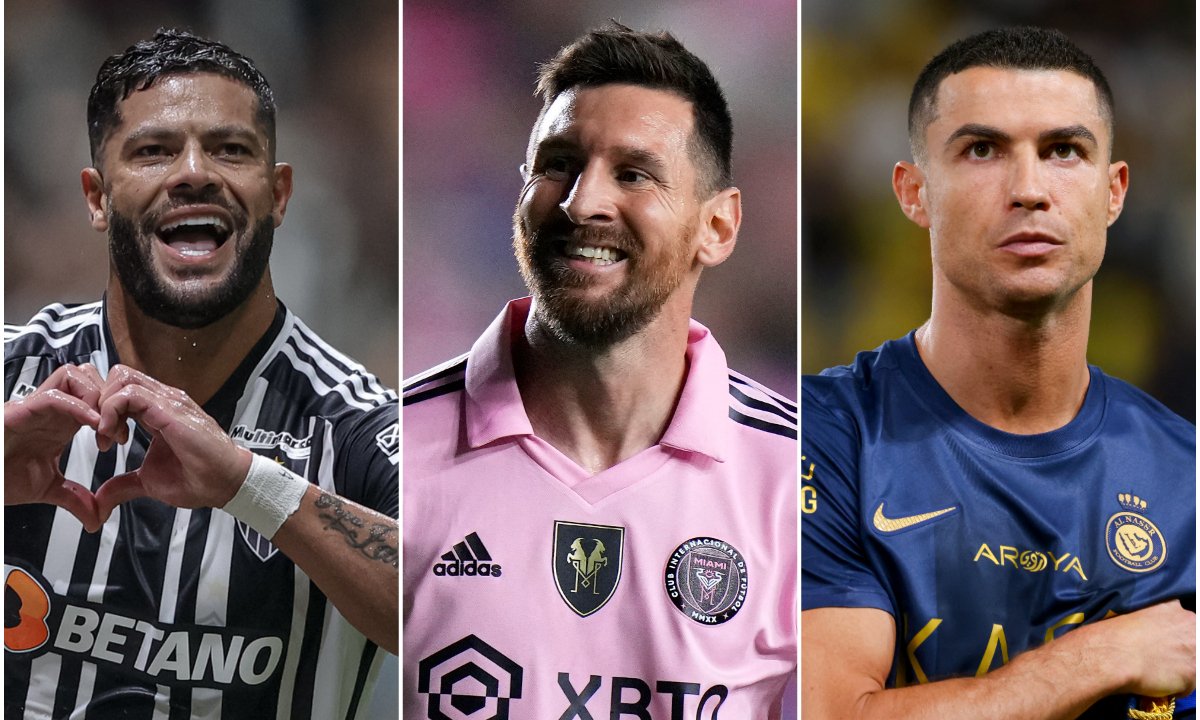 Hulk, Messi e Cristiano Ronaldo (foto: Pedro Souza/Atlético, Rich Storry / Via AFP e Fayez NURELDINE / AFP)