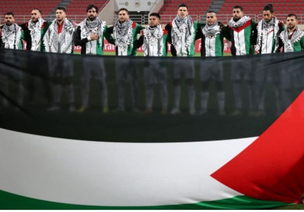 Seleção palestina nas Eliminatórias da Copa do Mundo de 2026 (foto: Giuseppe CACACE / AFP)