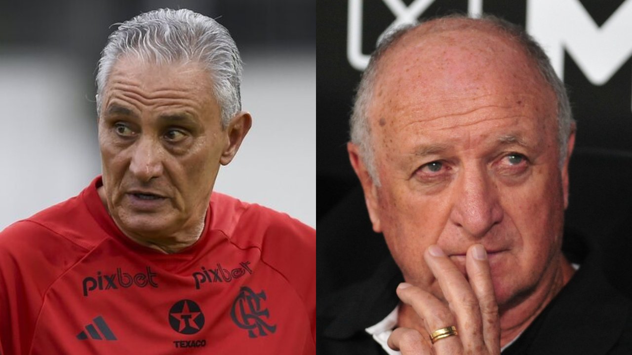 Tite, técnico do Flamengo, e Felipão, treinador do Atlético (foto: Marcelo Cortes/Flamengo e Alexandre Guzanshe/EM/D.A Press)