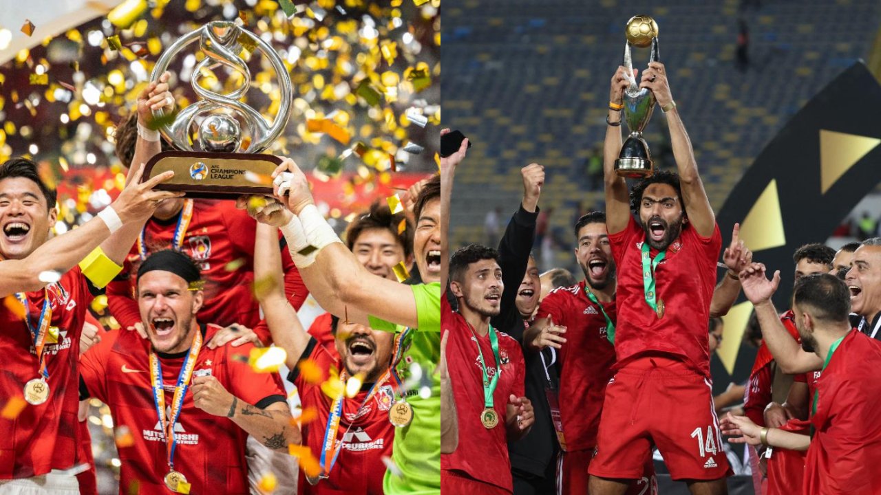 Atual campeão da Liga dos Campeões asiática, Urawa Red Diamonds enfrenta o Al Ahly, que venceu a última edição da Liga dos Campeões Africana (foto: YUICHI YAMAZAKI e FADEL SENNA/AFP)