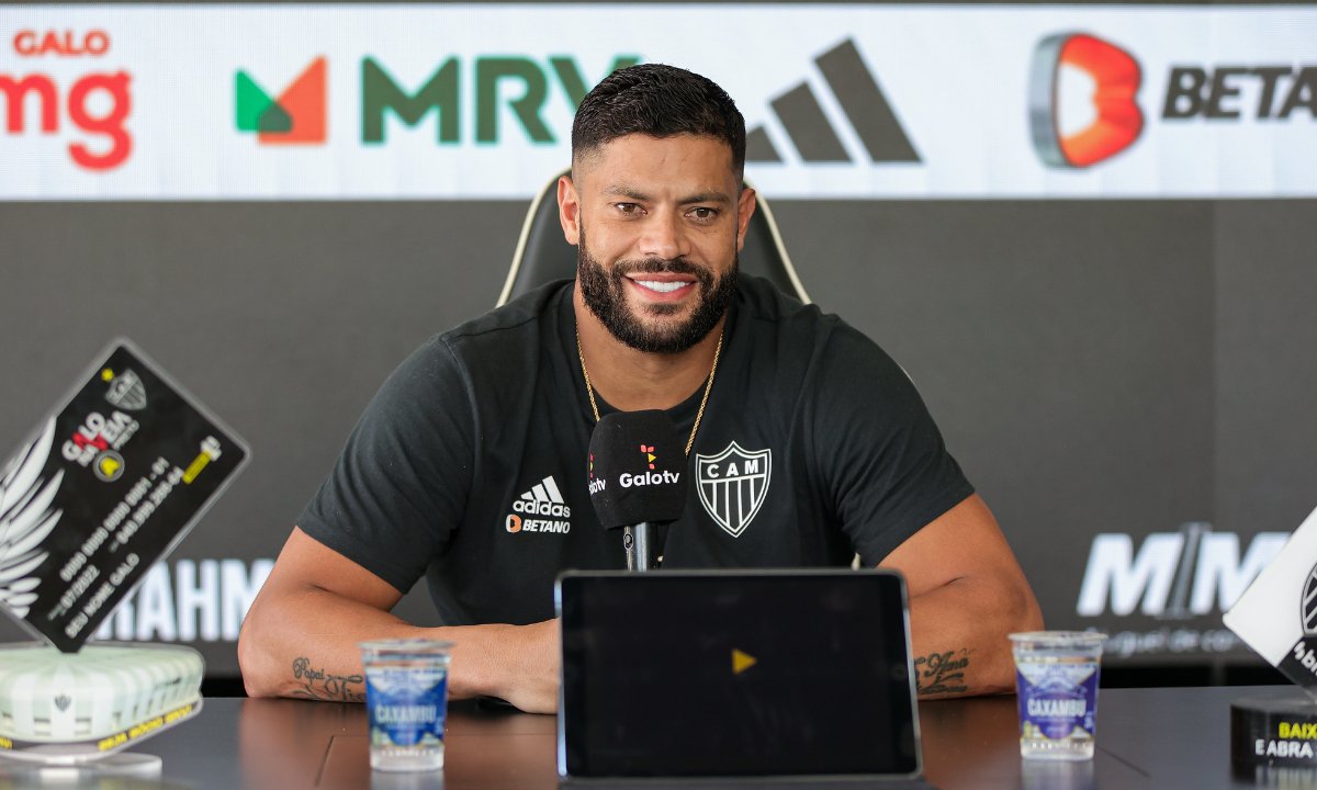 Hulk em entrevista coletiva pelo Atlético (foto: Pedro Souza/Atlético)