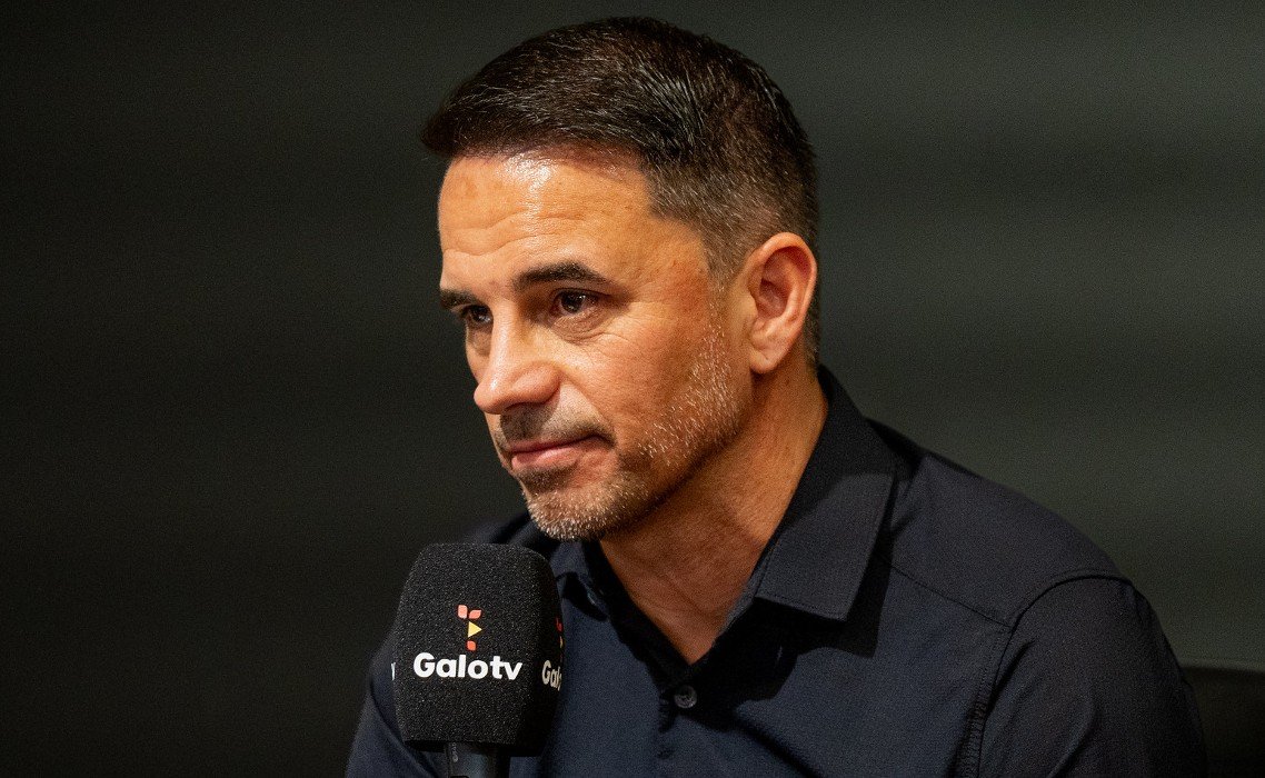Rodrigo Caetano, diretor de futebol do Atlético, durante entrevista coletiva (foto: João Viegas/Atlético)