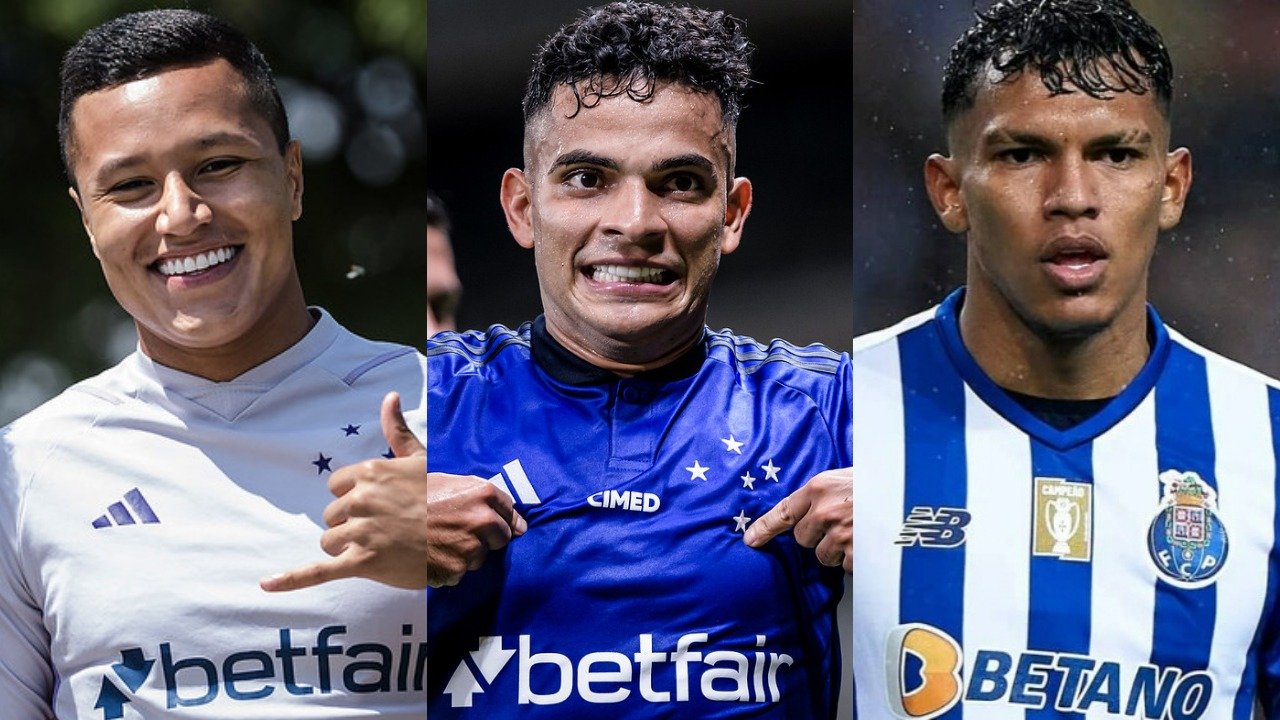 Marlon, Bruno Rodrigues e Gabriel Veron (foto: Montagem de fotos de Gustavo Aleixo/Cruzeiro, Staff Images/Cruzeiro e AFP)