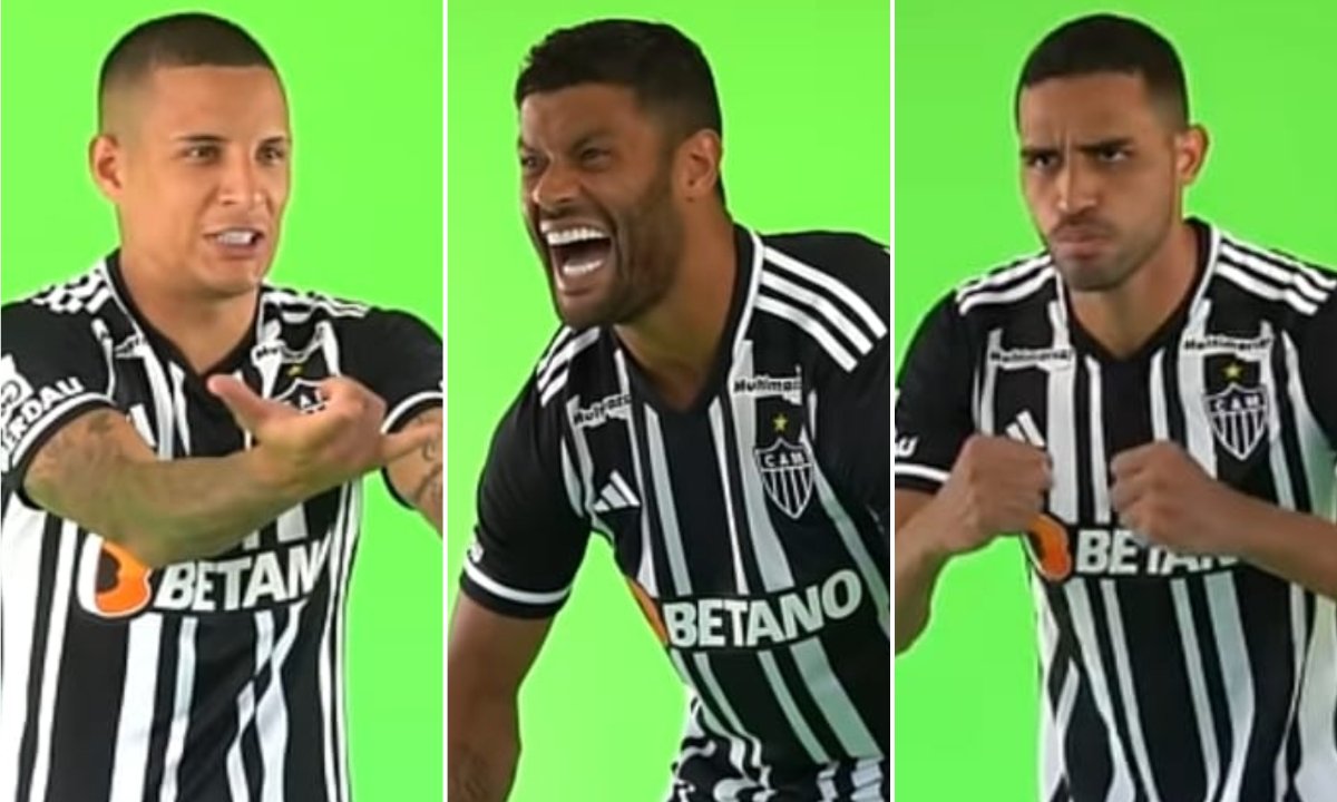 Arana, Hulk e Kardec em 'Media Day' no Atlético (foto: Reprodução/Galotv)