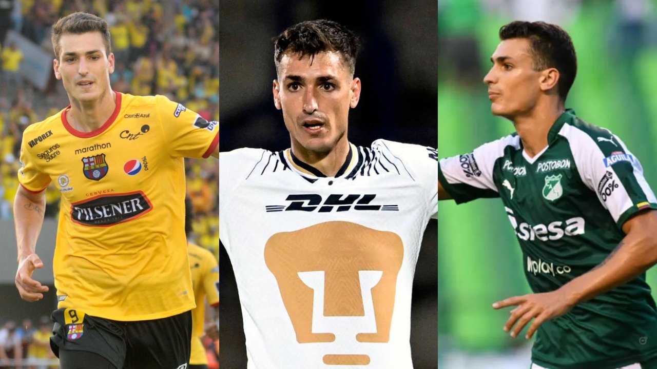 Dinenno já disputou grandes clássicos por três equipes: Barcelona, Pumas e Deportivo Cali (foto: Montagem: Reprodução/Redes Sociais; Alfredo Estrella/AFP; Divulgação/Deportivo Cali)