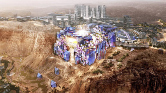 Arábia Saudita pretende construir estádio futurista para a Copa do Mundo de 2036 (foto: Divulgação)