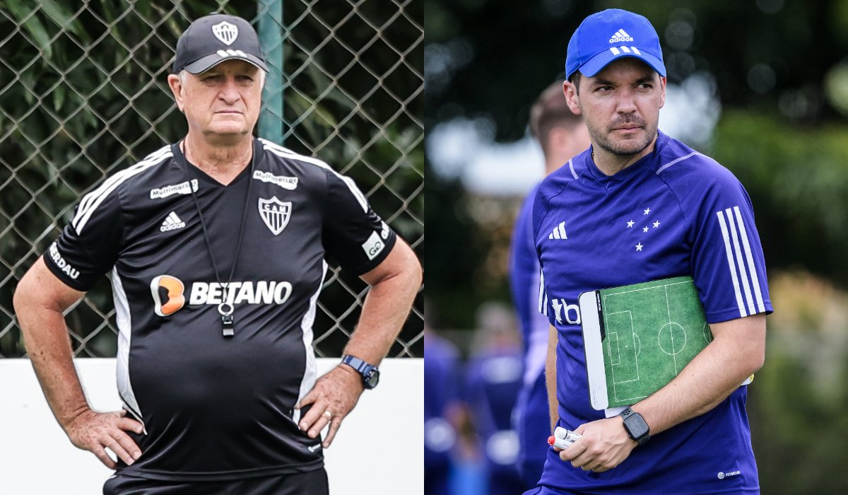 Felipão, técnico do Atlético, e Larcamón, técnico do Cruzeiro (foto: Pedro Souza/Atlético e Gustavo Aleixo/Cruzeiro)