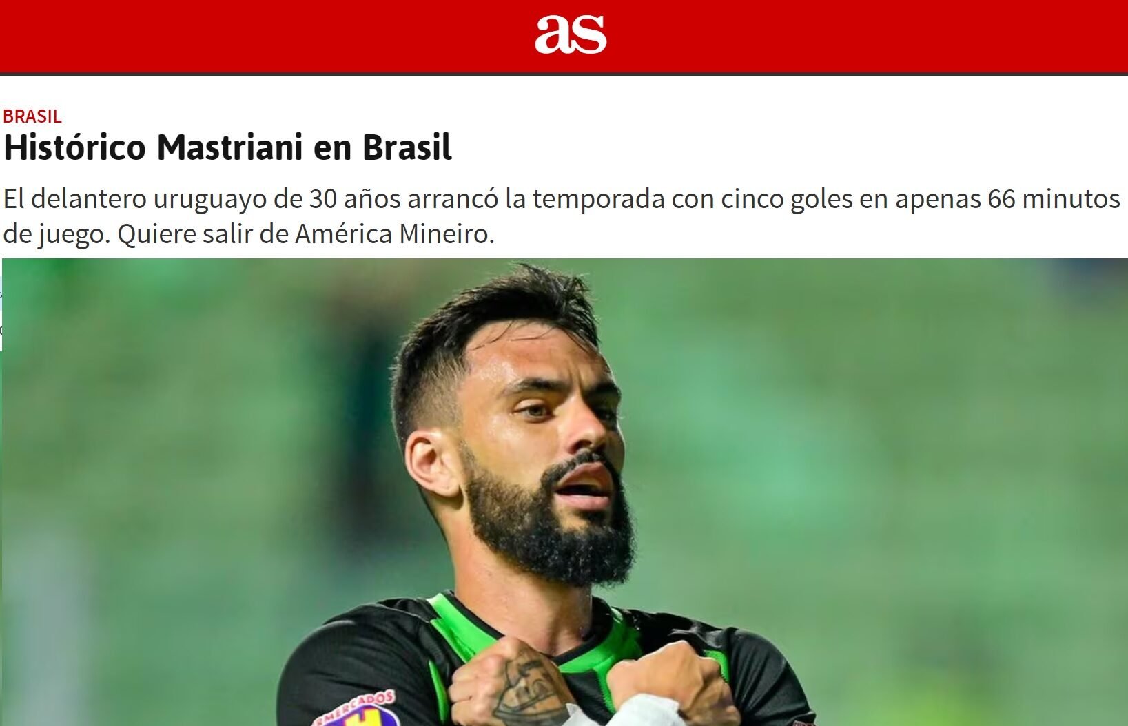 Mastriani em manchete do As, da Espanha (foto: Reprodução/AS)