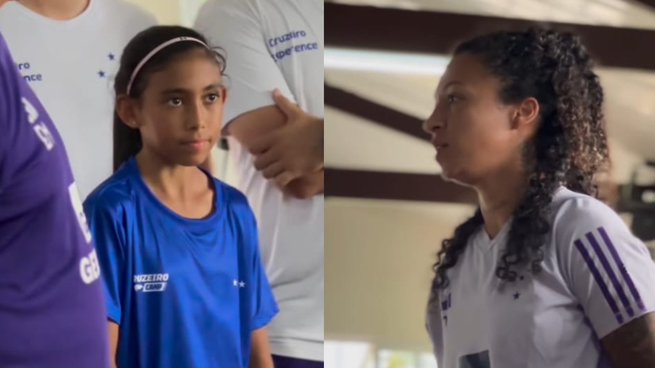 Torcedora mirim do Cruzeiro ganhou palavras de incentivo do elenco feminino (foto: Reprodução)